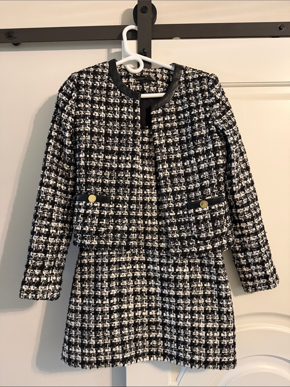 Alice + Olivia Black and White Tweed Cropped set